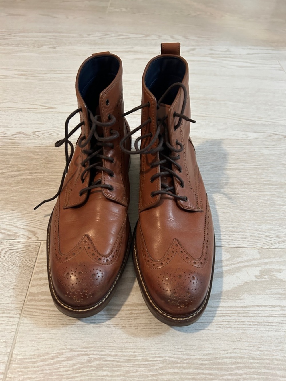 Cole Haan Cognac Leather Wingtip Lace-Up Boots - Picture 2 of 5